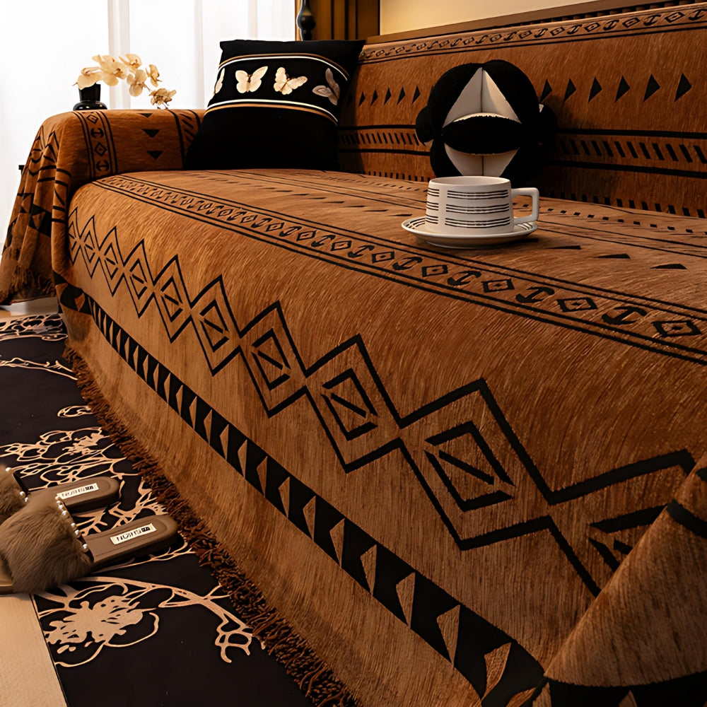 Geometric Tribal Chenille Blanket for Sofas
