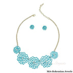 Turquoise Matte Metal Cut Out Flower Necklace