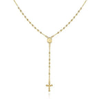 Unisex 14K Gold Virgin Mary Rosary Bead Cross Necklace 18''