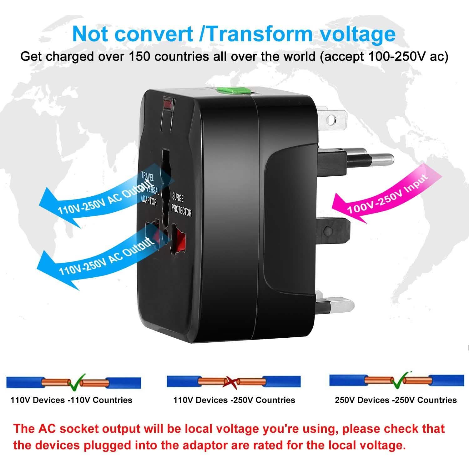 Universal Travel Adapter with 4 Interchangeable Plugs