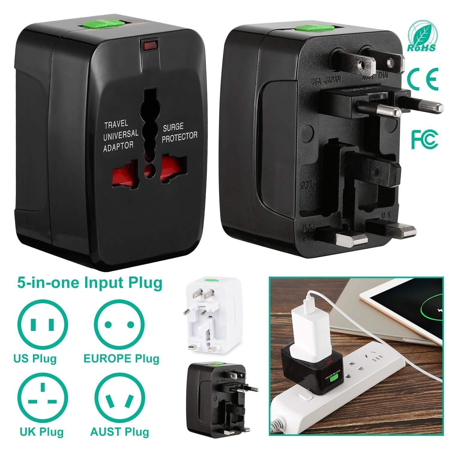Universal Travel Adapter with 4 Interchangeable Plugs