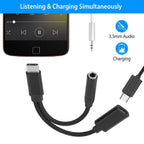 USB Type-C to 3.5mm Aux Audio Charging Adapter Braided Headphone Jack Splitter Cable