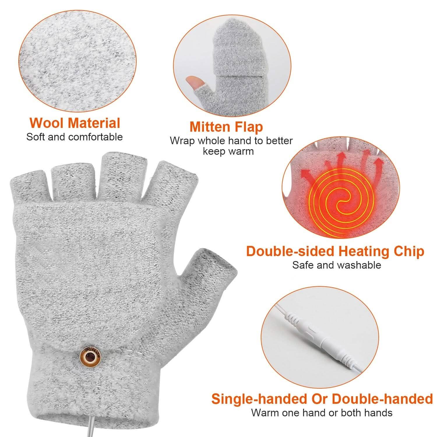 USB Wool Heated Gloves Mitten
