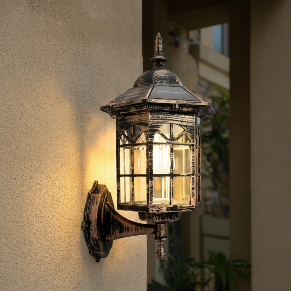 Solar Motion-Sensor Outdoor Wall Lantern