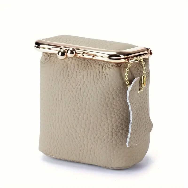 Vintage Genuine Leather Mini Handbag Organizer with Secure Kiss Lock