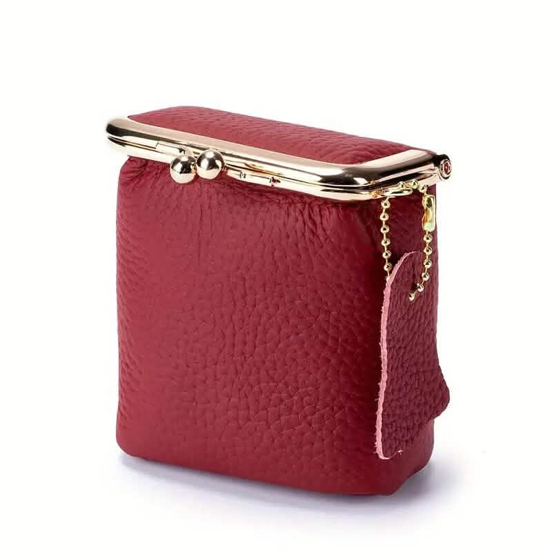 Vintage Genuine Leather Mini Handbag Organizer with Secure Kiss Lock