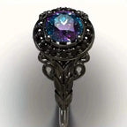 Vintage Gothic Style Synthetic Rainbow Stone Ring with Imitation Black Zirconia