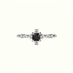 Vintage-Inspired Black Square Cubic Zirconia Ring