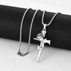 Vintage-Inspired Men's Titanium Steel Pendant Necklace - Unique Keel Chain Design with Cross and Rose Accents