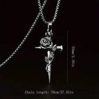 Vintage-Inspired Men's Titanium Steel Pendant Necklace - Unique Keel Chain Design with Cross and Rose Accents