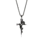 Vintage-Inspired Men's Titanium Steel Pendant Necklace - Unique Keel Chain Design with Cross and Rose Accents