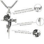 Vintage-Inspired Men's Titanium Steel Pendant Necklace - Unique Keel Chain Design with Cross and Rose Accents