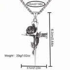 Vintage-Inspired Men's Titanium Steel Pendant Necklace - Unique Keel Chain Design with Cross and Rose Accents