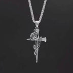 Vintage-Inspired Men's Titanium Steel Pendant Necklace - Unique Keel Chain Design with Cross and Rose Accents