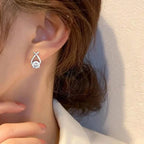 Vintage Style Stud Earrings - Embellished with Rhinestones, Cross Line Design