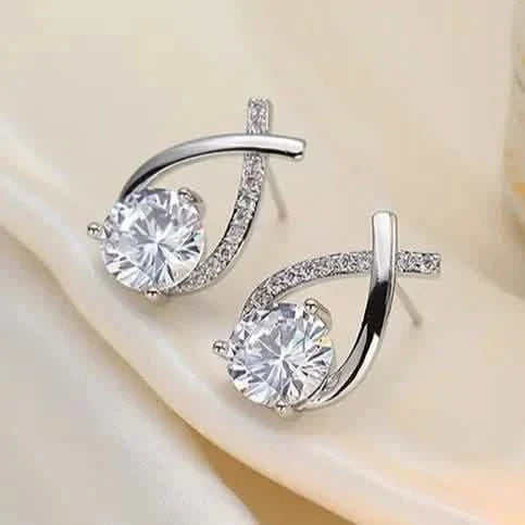 Vintage Style Stud Earrings - Embellished with Rhinestones, Cross Line Design