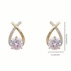 Vintage Style Stud Earrings - Embellished with Rhinestones, Cross Line Design