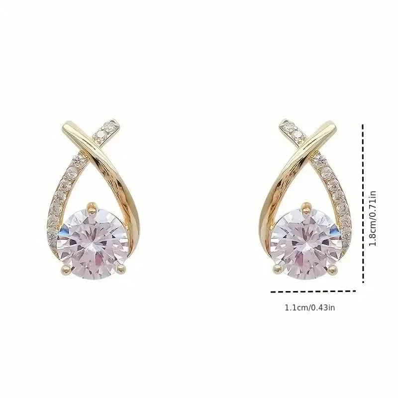 Vintage Style Stud Earrings - Embellished with Rhinestones, Cross Line Design