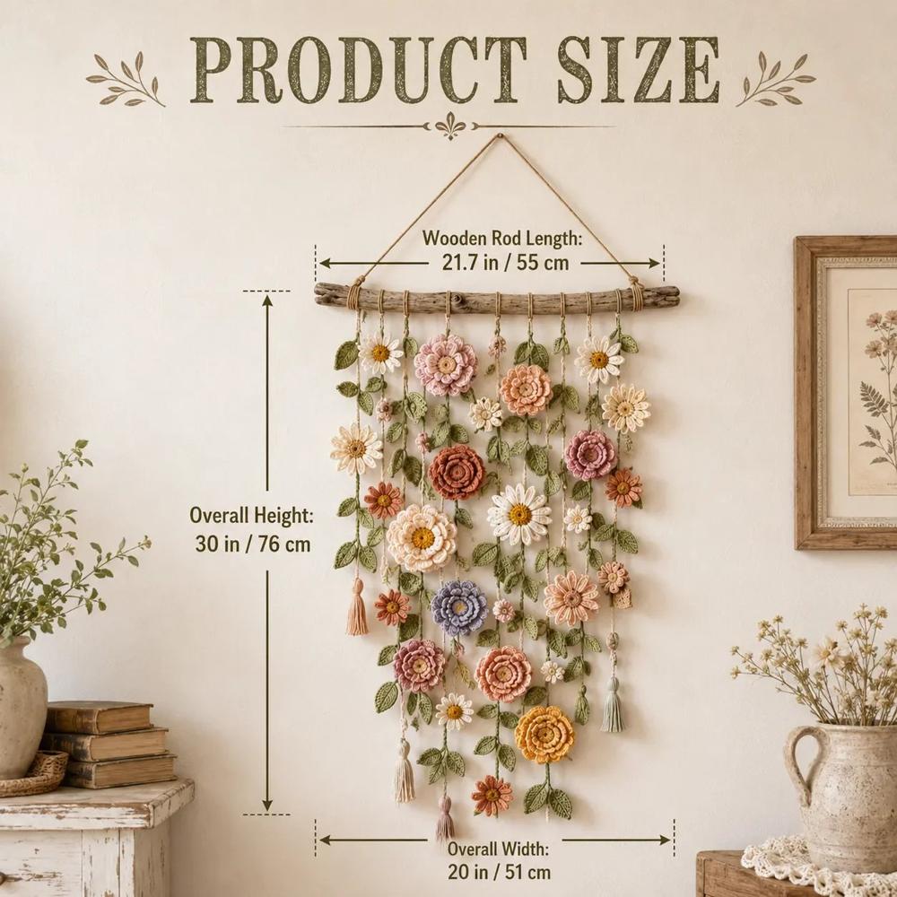 Crocheted Flower Wall Hanging with Tassels
