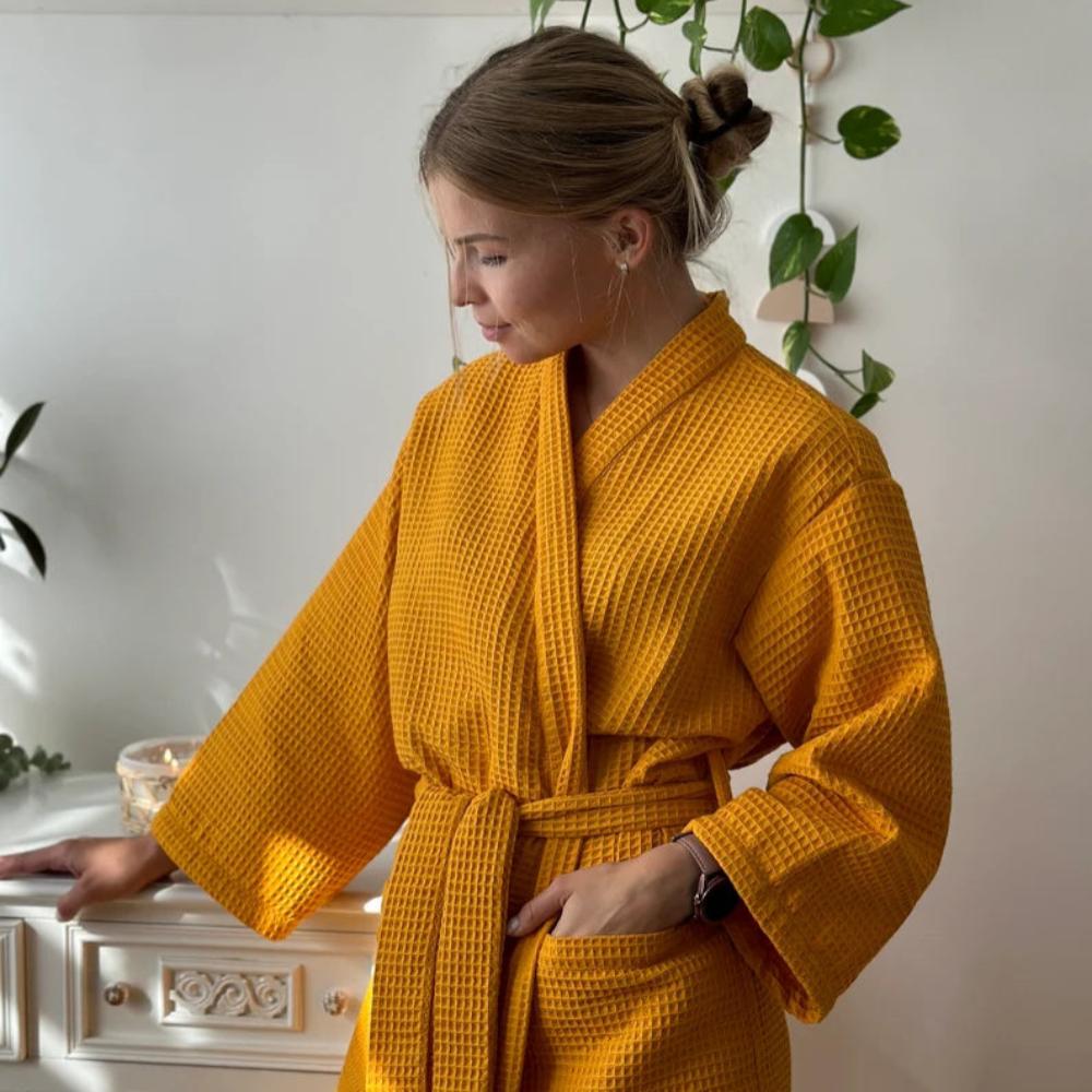 Cotton Waffle V-Neck Robe