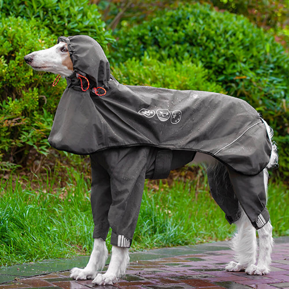 Waterproof Raincoat for Dogs with Four Legs and Reflective Pattern Hood
