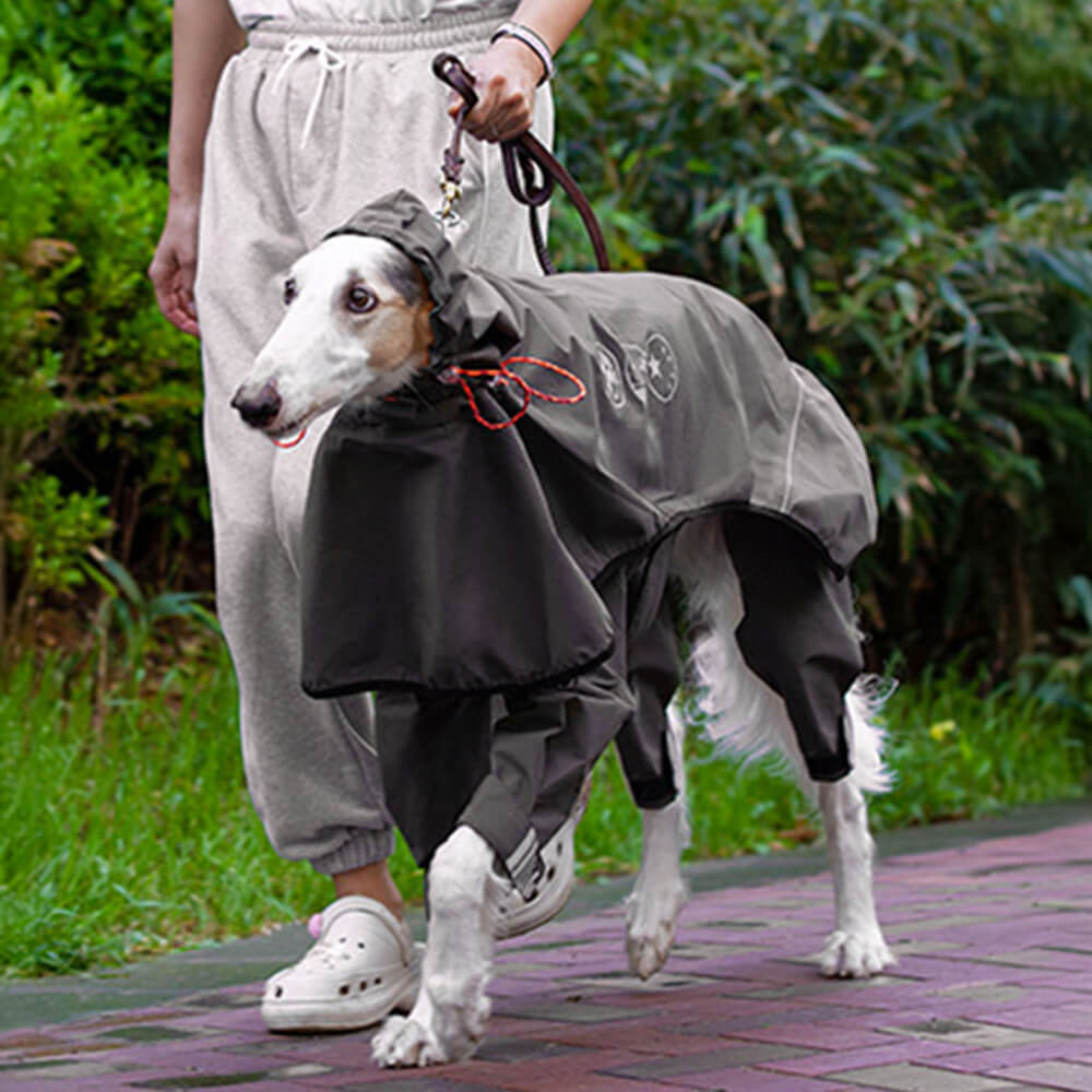 Waterproof Raincoat for Dogs with Four Legs and Reflective Pattern Hood