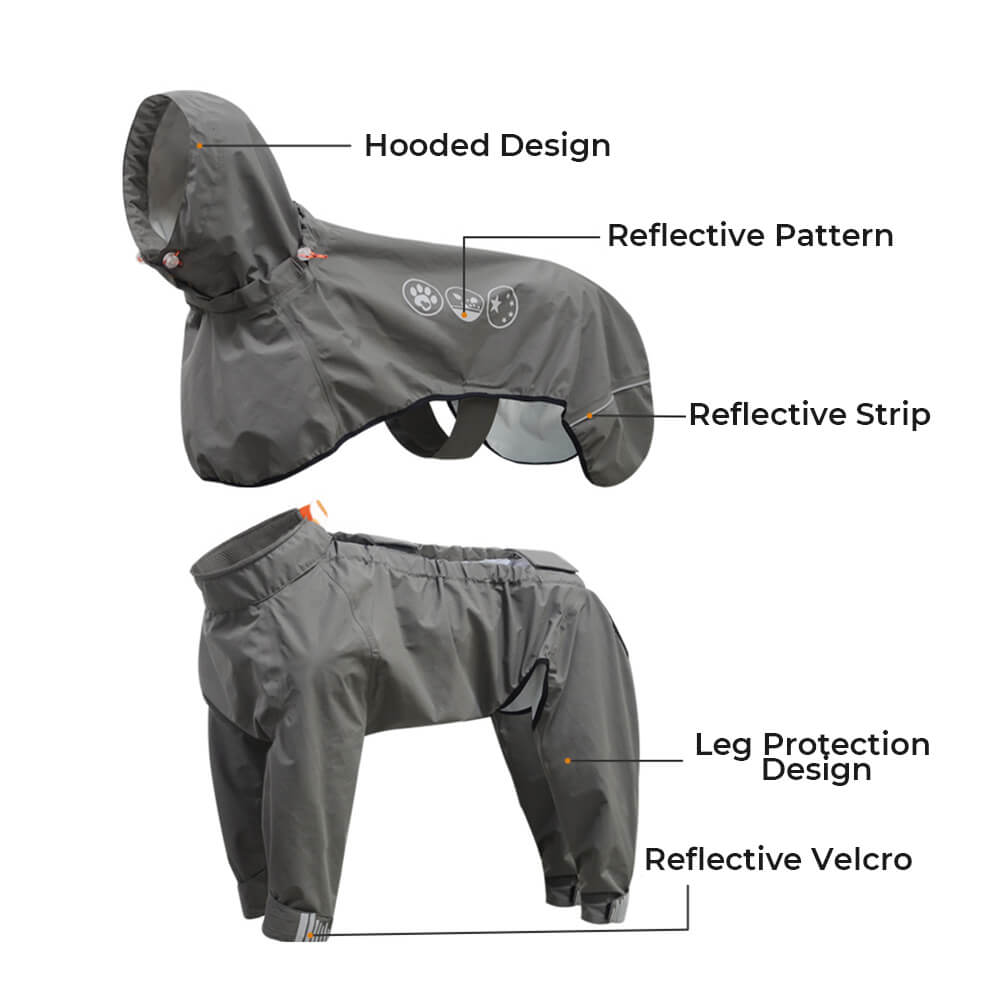 Waterproof Raincoat for Dogs with Four Legs and Reflective Pattern Hood