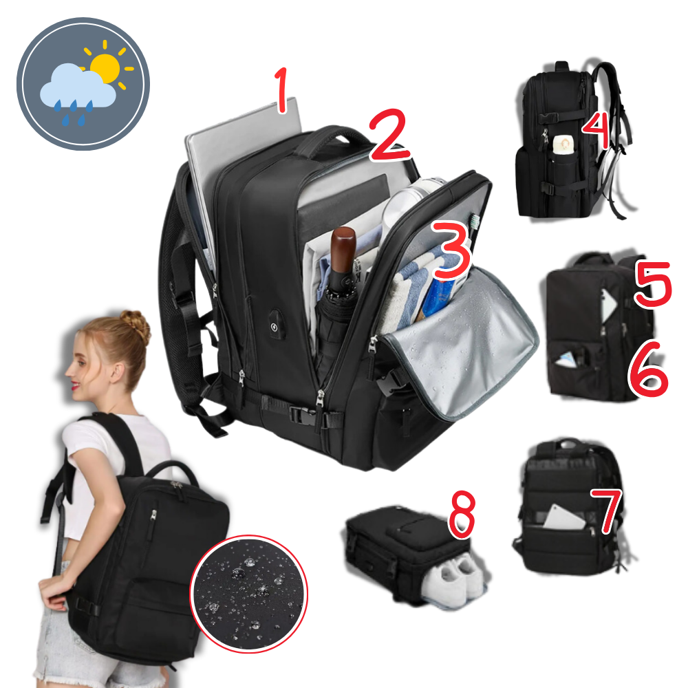Waterproof Travel Backpack with Integrated USB Charger