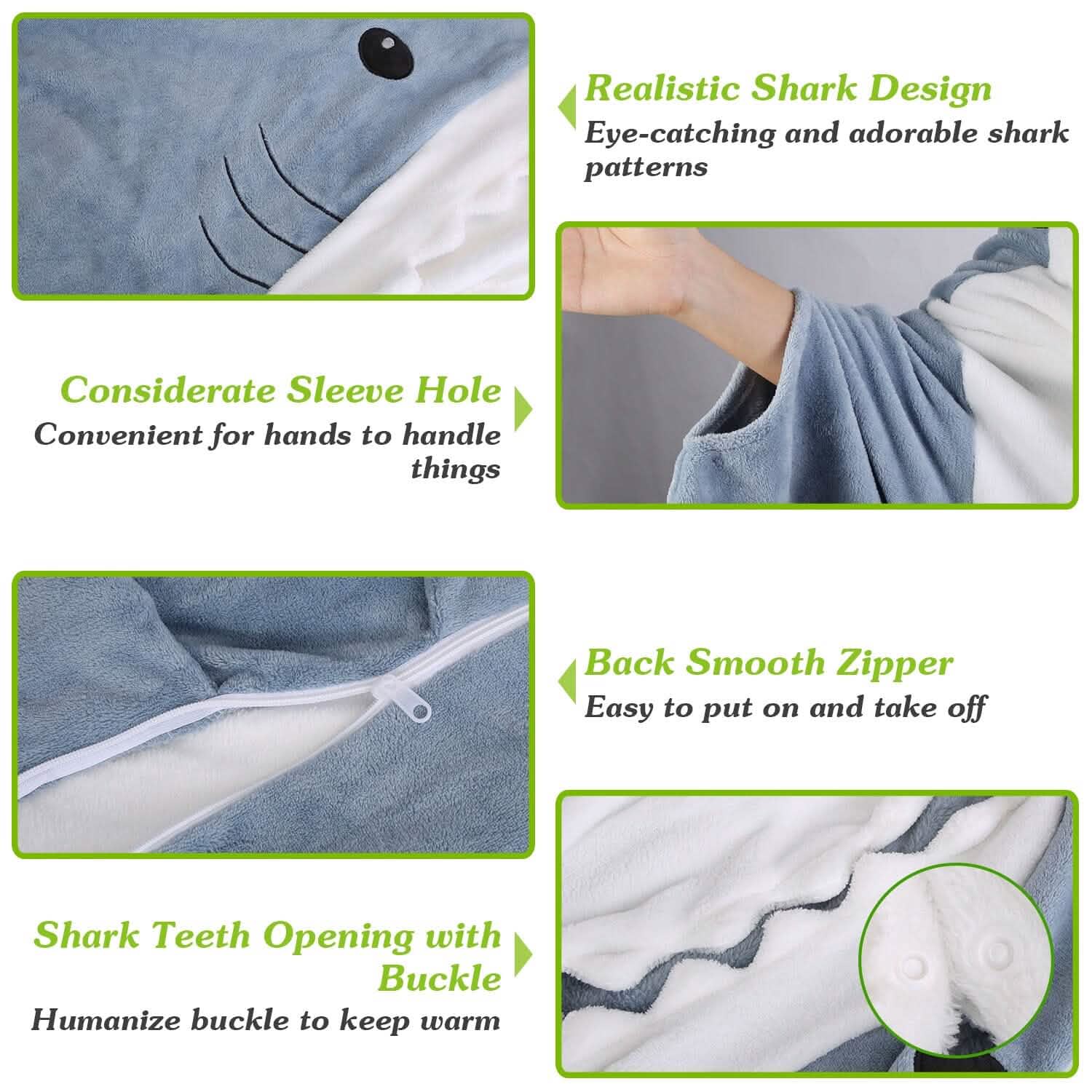 Wearable Shark Sleeping Bag Onezie with Zipper