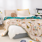 Boho Bird Pattern Tasseled Cotton Throw Blanket