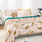 Boho Bird Pattern Tasseled Cotton Throw Blanket