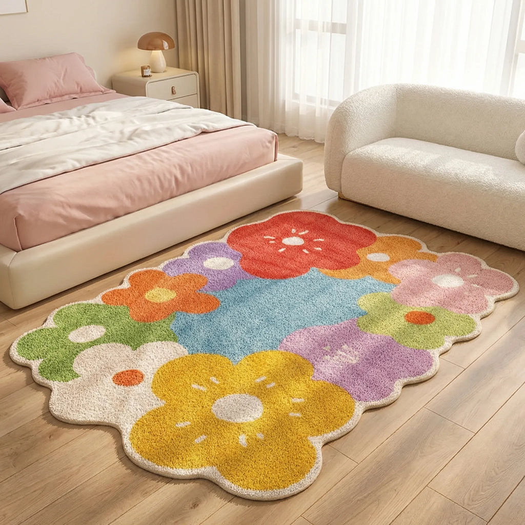 Whimsical Floral Area Rug for Living Room & Bedroom