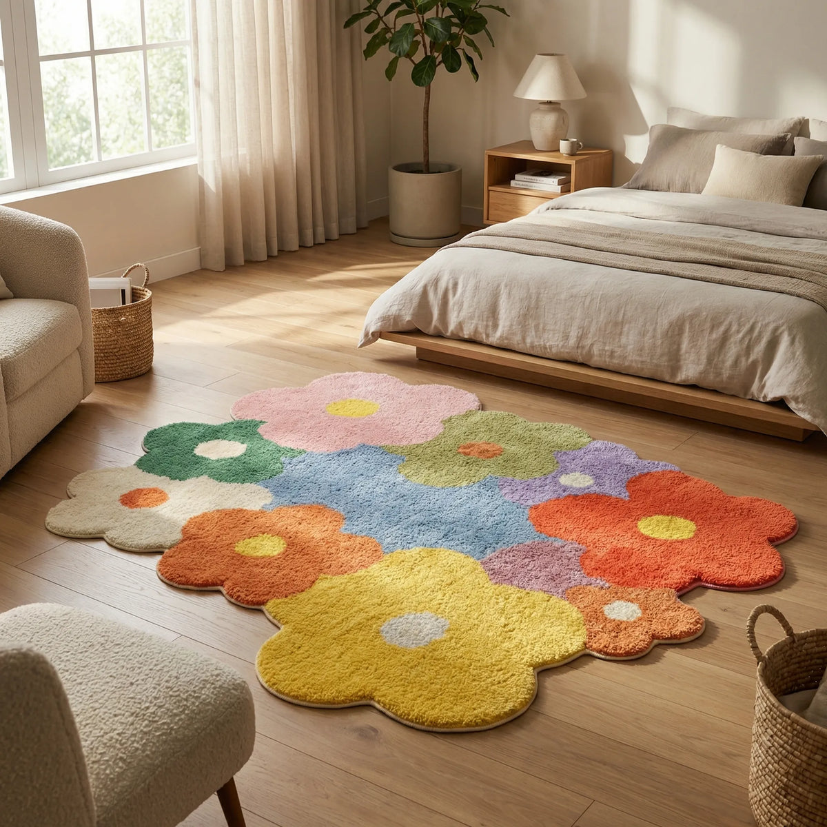 Whimsical Floral Area Rug for Living Room & Bedroom