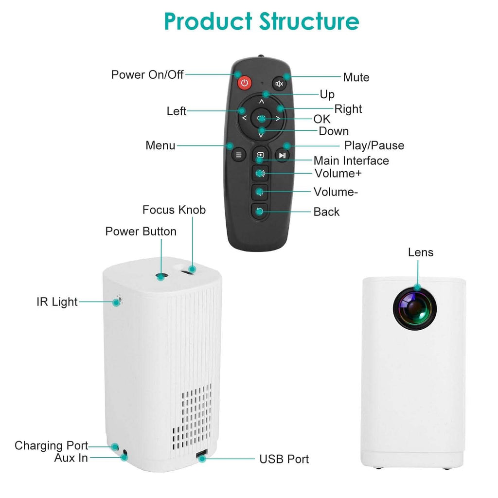 WiFi 1080P Projector Phone Projector Home Movie Projector Compatible with IOS Android iPads U Disk