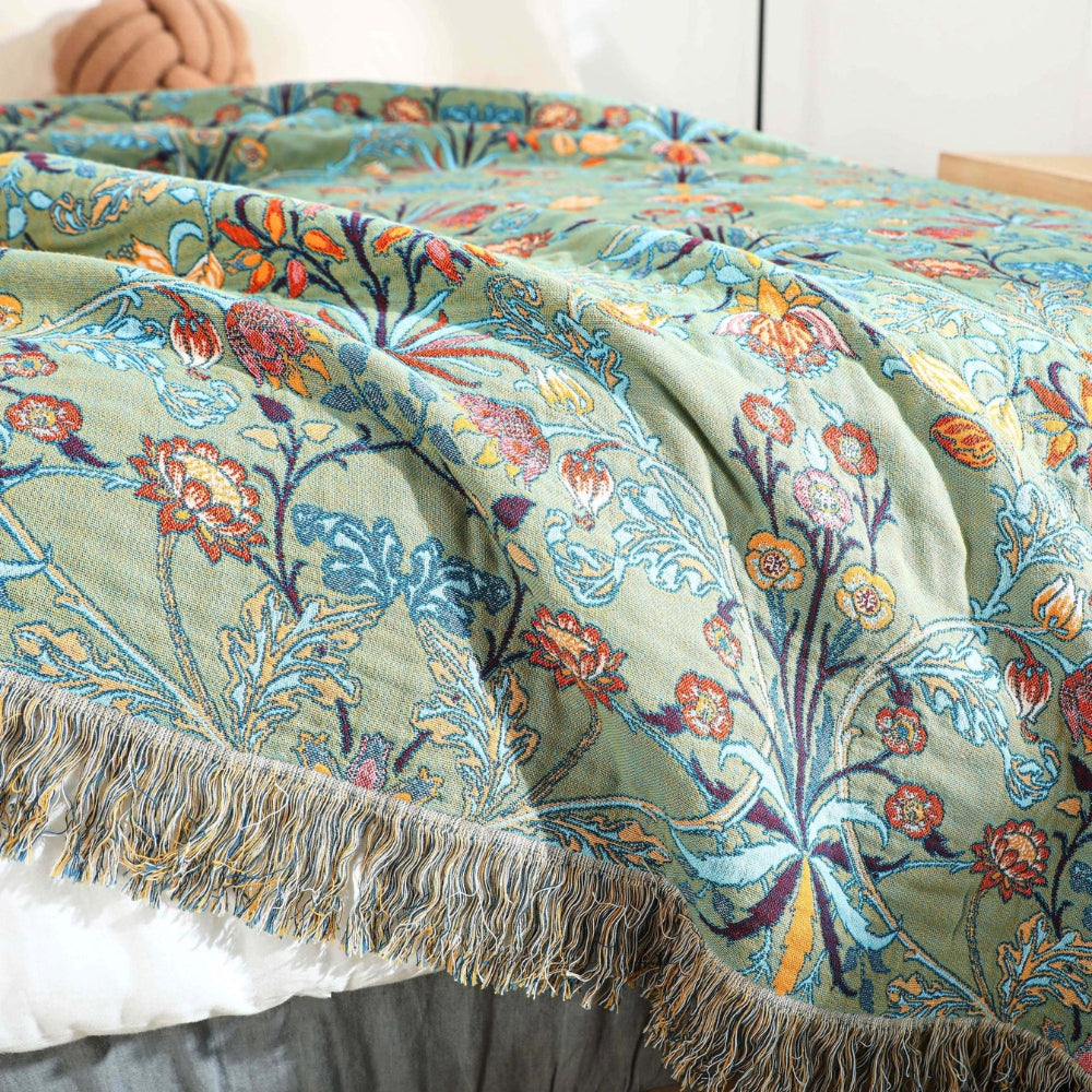 Pure Cotton Floral Reversible Throw Blanket