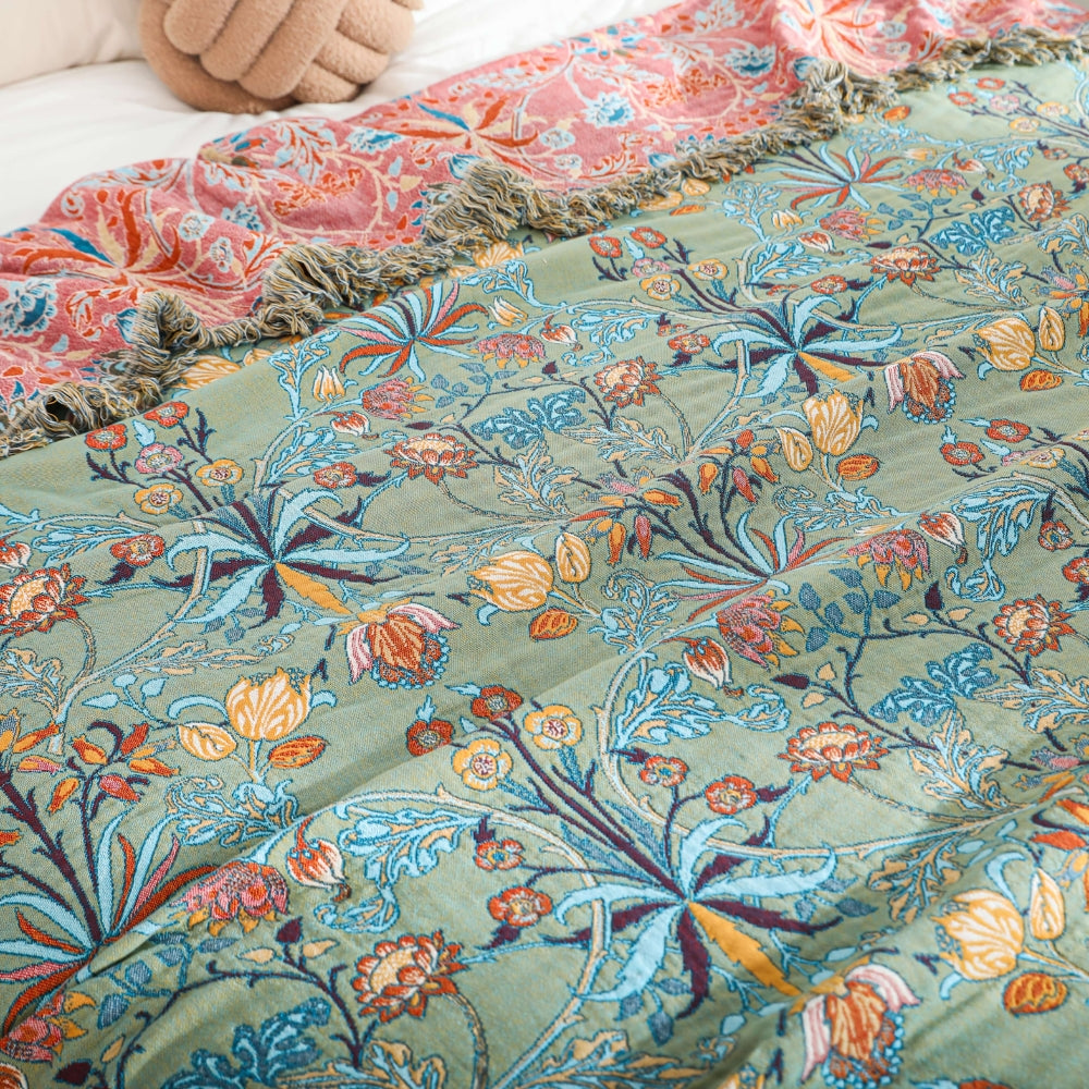 Pure Cotton Floral Reversible Throw Blanket