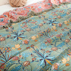 Pure Cotton Floral Reversible Throw Blanket