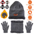 Winter Warm Beanie and Touch Screen Gloves Scarfs Set