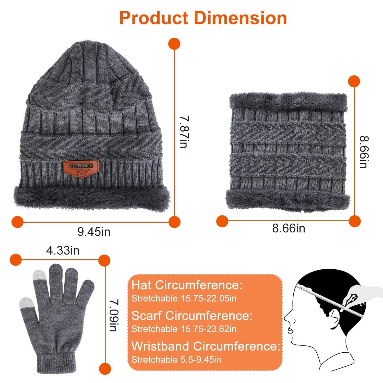 Winter Warm Beanie and Touch Screen Gloves Scarfs Set