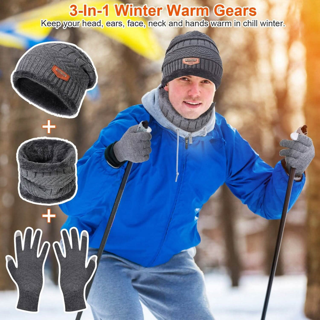 Winter Warm Beanie and Touch Screen Gloves Scarfs Set