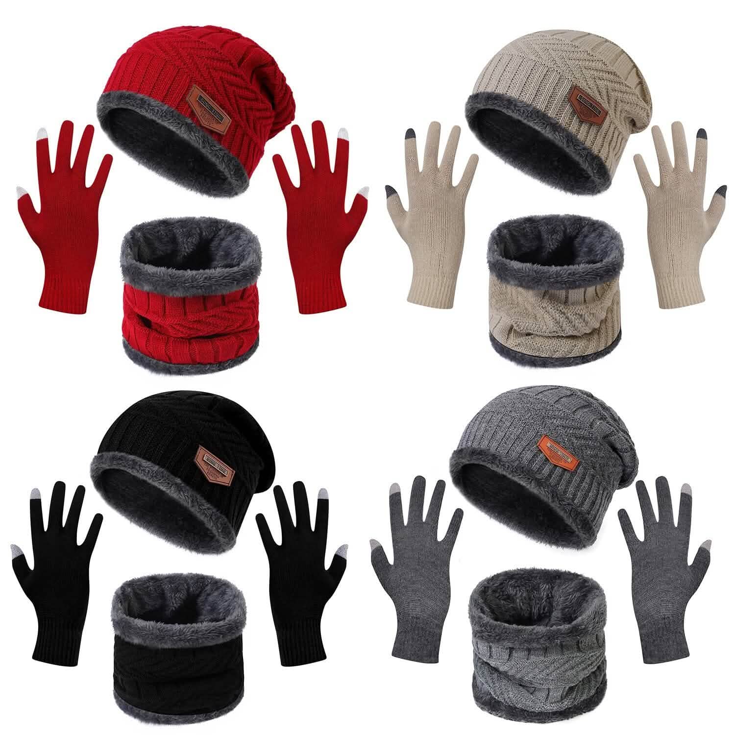 Winter Warm Beanie and Touch Screen Gloves Scarfs Set