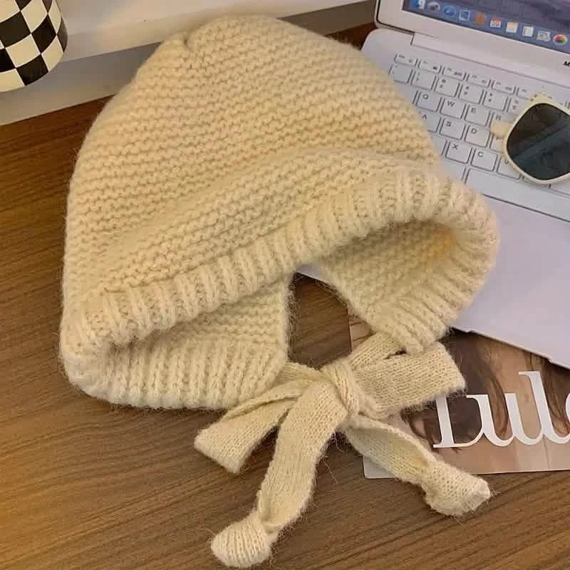 Winter Wool Knitted Hat Unisex Winter Striped Beanie with Ear Flaps
