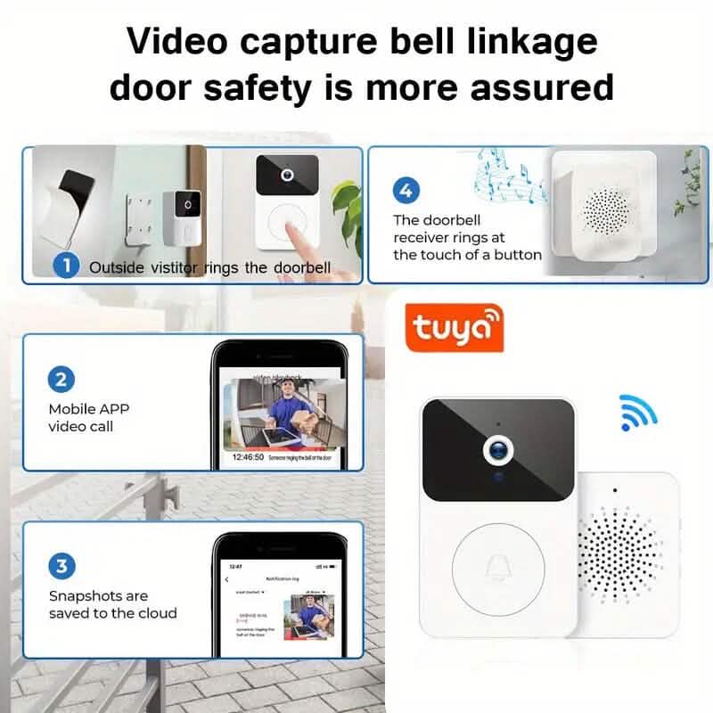 Wireless Smart Video Doorbell Camera with Night Vision and Motion Alerts