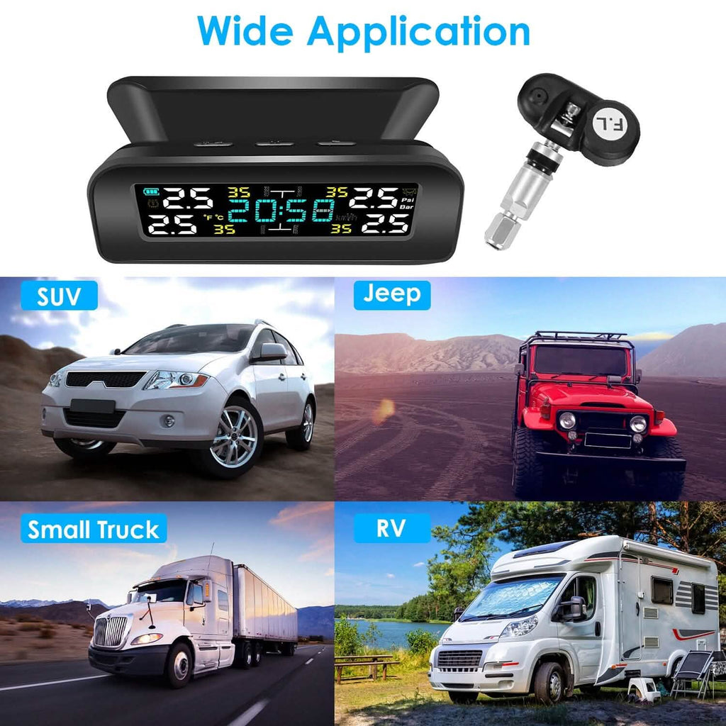 Wireless Solar Car Tire Pressure Monitoring System Auto Tire Pressure with Sensors Temperature Alarm