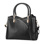 Women Medium Sized Leather Satchel Crossbody Bag with Stylish Stitching Detachable Strap