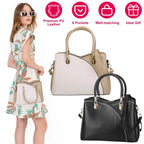 Women Medium Sized Leather Satchel Crossbody Bag with Stylish Stitching Detachable Strap