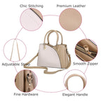 Women Medium Sized Leather Satchel Crossbody Bag with Stylish Stitching Detachable Strap