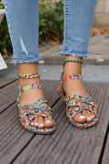 Women's Bohemian Print T-Strap Flat Sandals