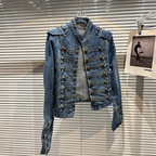 Women's Denim Jacket with Stand-Up Collar and Buttons