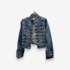 Women's Denim Jacket with Stand-Up Collar and Buttons